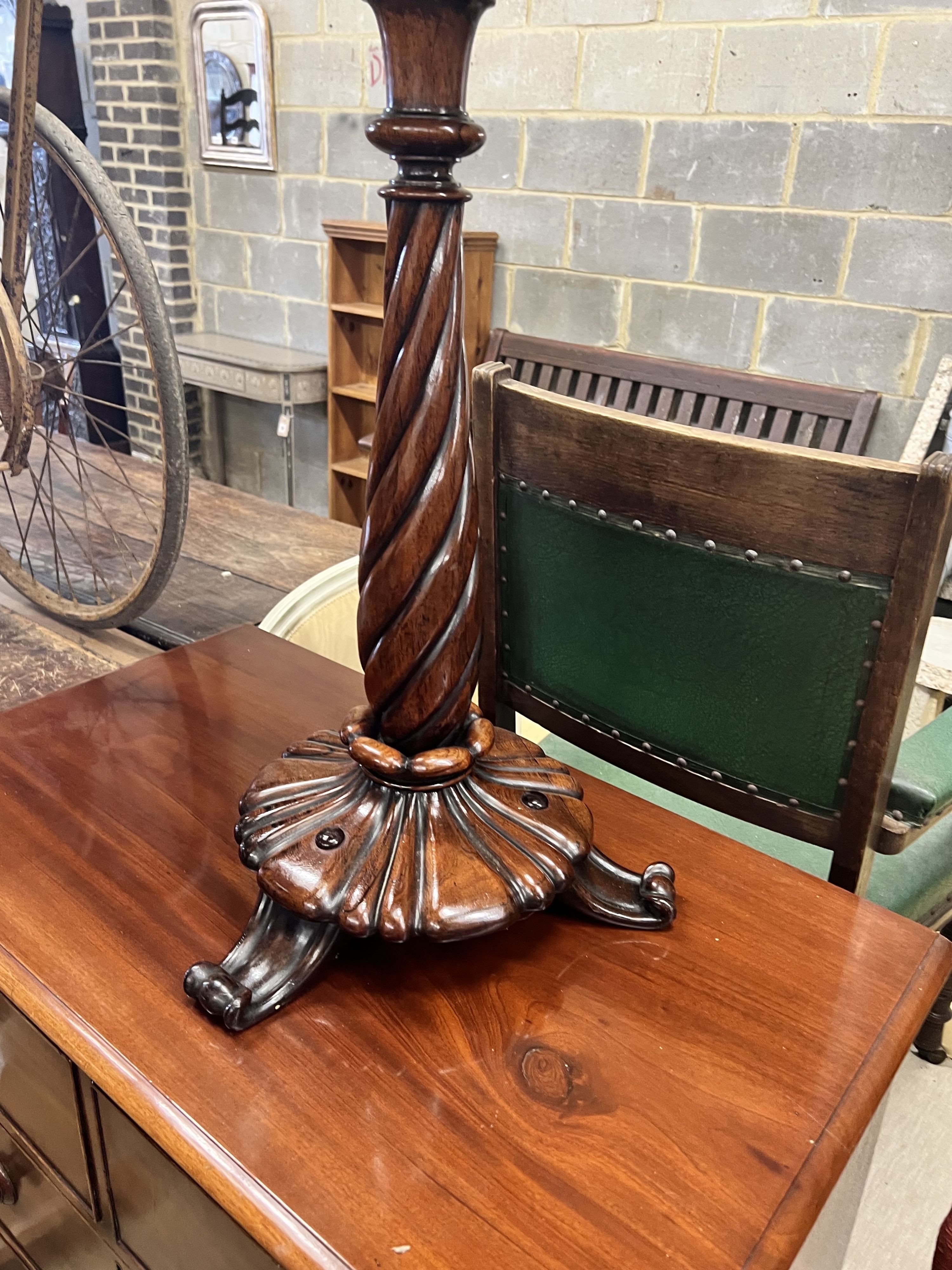 A William IV circular galleried rosewood jardiniere table, diameter 39cm height 79cm